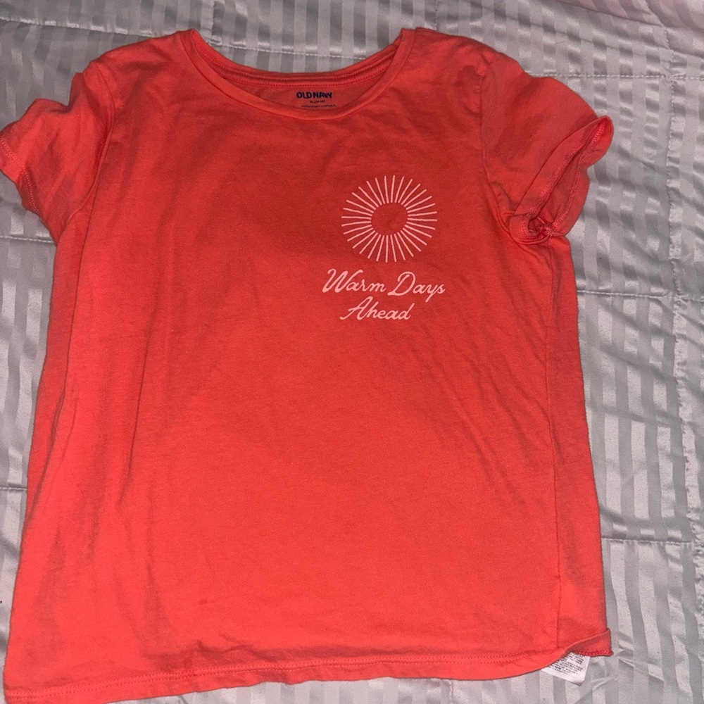 Old Navy Bright Coral Tee with Sunburst Graphic